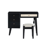 39" Retro Bohemian Style Wooden Makeup Vanity Set with Charging Plug&USB Port and Stool, Dressing N733P180011B