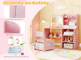 2-in-1 Kids Vanity & Writing Desk Set - LED Lighted Shatterproof Mirror , Pink 29083639