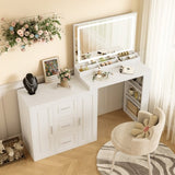 59" Makeup Vanity Desk with Mirror, Vanity Mirror with Lights, Dressing Table with 3 Drawers and 2 N704P263504K