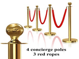 4PCS Gold Stanchions Posts with 3PCS 5 ft Red Velvet Rope, Red Velvet Rope Stanchion Set Crowd 82790291