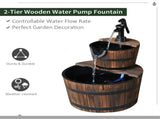 Wood 2-Tier Freestanding Water Fountain Barrel Waterfall with Electric Pump for Outdoor Decor 71020088