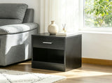 Black Wood Grain Modern Side Table with Drawer & Storage Shelf, Compact End Table for Living Room 33790403