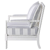 White and Navy Upholstered Stripe Accent Chair B062P145435