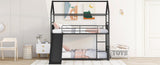 Twin Over Twin Metal Bunk Bed With Slide,Kids House Bed Black MF313919AAB