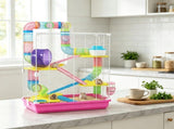 Pink 5-Tier Portable Hamster Cage for Short Trip Outing, Small Animal Travel Carrier with Tunnel 68757811