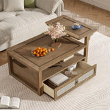 ZNTS U-Can Modern Coffee Table, Coffee Table with 1 Storage Shelf, 2 Tabletops and 1 Rattan Drawer For N724P232190D