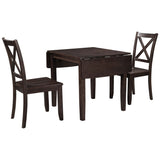 ZNTS 3-Piece Wood Drop Leaf Breakfast Nook Dining Table Set with 2 X-back Chairs for Small Places, 09982009