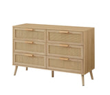 Bedroom dresser, 6 Double Dresser with rattan drawers, wood chest of drawers for kids living W1162P190401