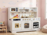 Kids Wooden Play Kitchen with Realistic Lights & Sounds, Pretend Ice Maker & Storage for Toddlers 24368819