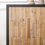 Modern Wooden 4-Door Storage Cabinet with Textured Geometric Design - Natural Wood Door W2729P198997