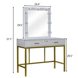 ZNTS FCH Single Mirror With 2 Drawers And Light Bulbs, Steel Frame Dressing Table White 15987661