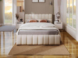 Elegant Beige Chenille Upholstered Bed with Checkerboard Design, King, Beige N769P264802A