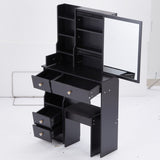 Small Size Left Drawer Desktop Vanity Table Cushioned Stool, Extra Large Sliding Mirror, Multi W936P226017