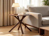 Modern Round Side Table Crossed Metal Legs, 23.6" Small Accent Table, Mid-Century End Table 48129636