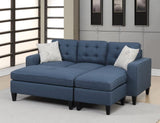 ZNTS Reversible 3pc Sectional Sofa Set Navy Tufted Polyfiber Wood Legs Chaise Sofa Ottoman Pillows B01149073