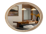 Round Decorative Wall Mirror with Woven Rattan-Textured Frame , Rustic Modern Accent Mirror W2295P547583