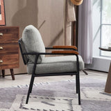 Modern Accent Chair with Natural Wood Armrests Black Metal Frame, Light Gray Upholstered Seat W2215P248473