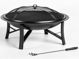 20.2in Round Wood- Pit with Mesh Lid, Fire Poker/Grate, Black 53387512