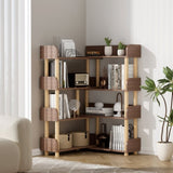 4 Tier Retractable & Rotatable Bookcases, Wooden Corner Book Shelf, Storage Rack for W1801P195686