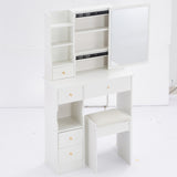 Small Size Left Drawer Desktop Vanity Table Cushioned Stool, Extra Large Sliding Mirror, Multi W936P226026