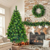 ZNTS 6FT Grass Green Christmas Tree, Large Branches Pine Tree, Pre-Lit Set with Tree & Garland & Wreath, N704P198445F