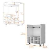 Minneapolis Bar Cart with Integrated 8-Bottle Rack, Glass Encased Cabinet and Aluminum Bar Top B128P176156