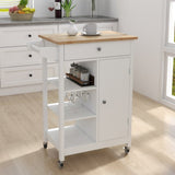 ZNTS Kitchen island rolling trolley cart with Adjustable Shelves and towel rack rubber wood table top 21036023