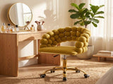 Velvet Bubble Back Desk Chair, Adjustable Height 360&deg Swivel Vanity Chair with Wheels, Gold Metal W3875P457940