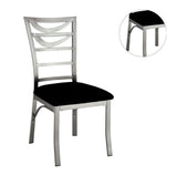 ZNTS Contemporary Silver Metal 2pc Dining Chairs Black Microfiber Seat Dining Room Ladder Back Chair B011P232977