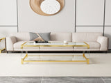 Modern Acrylic Leg Coffee Table, Double Layer Tempered Glass Top with Golden Metal Frame, W1727P194947