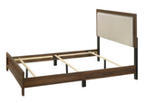 Brown Cherry Finish Fabric Upholstered Headboard Tufted Nailhead Trim 1pc Queen Size Panel Bed B011P173494