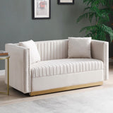 ZNTS Contemporary Vertical Channel Tufted Velvet Sofa Loveseat Modern Upholstered 2 Seater Couch for W1117P147302