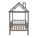 Twin Size Wood House Bed with Fence, Gray WF289640AAE