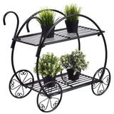 ZNTS Paint With Handle Cart Shape 2 Layer Plant Stand Black 98903274