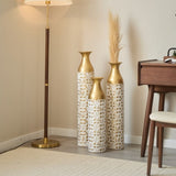 Mother's Day Gift Set - Gilded White 3D Relief Flower Metal Vase Set 24