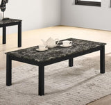 ZNTS Contemporary Black Faux Marble Top 1x Coffee Table and 2x End Tables 3pc Coffee Table Set Living B011P237499