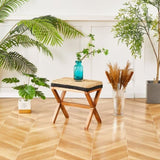 Ottoman Footstool Natural Seagrass Footrest Pouf Ottomans with X Wooden Legs Rectangular Hand 39435455