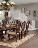Traditional Brown Cherry 2pcs Side Chairs Tan Fabric Seats w Welt Faux Wood Carved Details Solid B011P237466