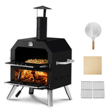 ZNTS Outdoor Pizza Oven Wood Fired 2-Layer Pizza Ovens Outside Pizza Maker with Stone, Removable Cooking 87975879