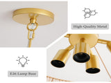 Handwoven Paper Rattan Boho Chandelier with 7-Light E26 Base, 60cm Adjustable Height Wave Pendant W1367P461037