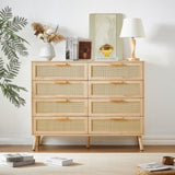 Bedroom dresser, 8 Double Dresser with rattan drawers, wood chest of drawers for kids living W1162P190402