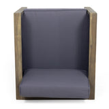 Outdoor Acacia Wood Club Chair with Wicker Accents, Gray Mixed Gray Brown, 30.25"D x 27.5"W x 68942.00DGRY