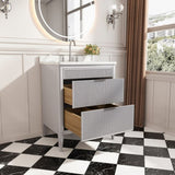 Fully Assembled 30'' Grey Freestanding Single Sink Bathroom Vanity with 2 Handle Sets and Engineered W1826P308972