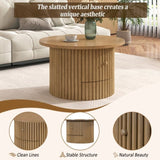 Round Coffee Table for Living Room in Natural, Farmhouse Coffee Table a Drawer, Center Table N735P242922N