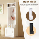 ON-TREND Minimalist Slim Hall Tree Cabinet & 6 Hanging Hooks, Multi-functional Storage Bench 03416397