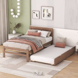 ZNTS Modern Design Wooden Twin Size Platform Bed Frame with Trundle for Walnut Color W697121848