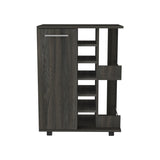 Bar Cart, Two External Shelves, Four Casters, Six Built-in Wine Rack, Single Door Cabinet -Espresso B20091825