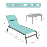 Outdoor Patio Chaise Lounge Set of 3, Aluminum Pool Lounge Chairs with and Wheels, Textilene Padded W1859P172280