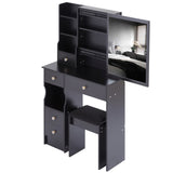 Small Size Left Drawer Desktop Vanity Table Cushioned Stool, Extra Large Sliding Mirror, Multi W936P202257