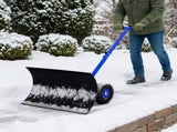 29 x 18in Adjustable T-Handle Snow Plow with Inflatable Wheels, Heavy Duty Human-Powered Manual Snow 89149481